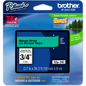 Brother International Corp TZE741 Brother® P-Touch® TZe Labeling Tape, 0.7"W, Black on Green image.