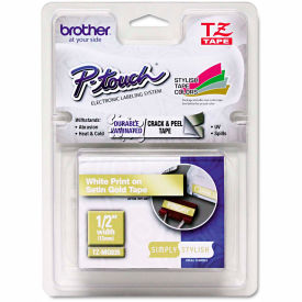 Brother International Corp TZEMQ835 Brother® P-Touch® TZ Labeling Tape, 1/2" x 16.4 ft., White/Satin Gold image.