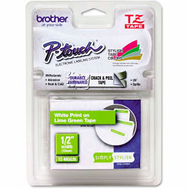 Brother International Corp TZEMQG35 Brother® P-Touch® TZ Labeling Tape, 1/2" x 16.4 ft., White/Lime Green image.