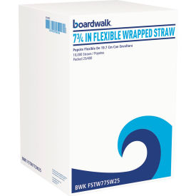 United Stationers Supply BWKFSTW775W25 Boardwalk® Flexible Wrapped Straws, 7-3/4"L, White, Pack of 10000 image.
