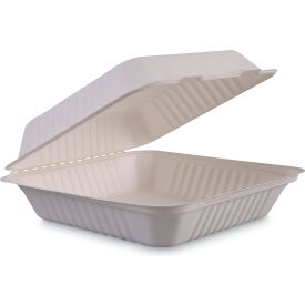 United Stationers Supply HL-91BW Boardwalk® Bagasse Food Container, 9"L x 9"W x 3-3/16"H, Pack of 200 image.