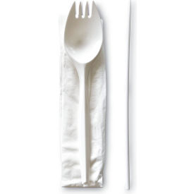 United Stationers Supply BWKSCHOOLMWPP Boardwalk® School Napkin/Spork/Straw Cutlery Kit, White, Pack of 1000 image.