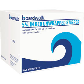 United Stationers Supply BWKSTRU525R10 Boardwalk® Polypropylene Single Tube Stir Straws, 5-1/4"L, Red, Pack of 10000 image.