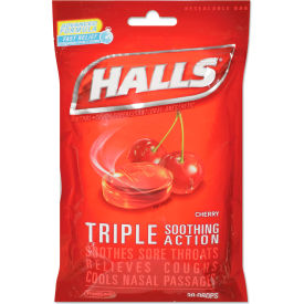 United Stationers Supply CDB27499 HALLS Triple Action Cough Drops, Cherry, 30/Bag image.