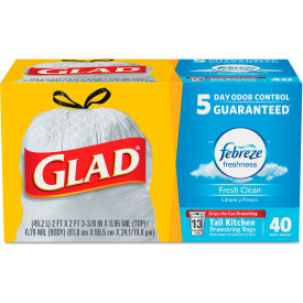 Clorox 78361 Glad® OdorShield Tall Kitchen Drawstring Trash Bags - White, 13 Gal, 0.95 Mil, 240/Cs - 78361 image.