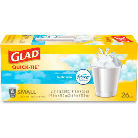 United Stationers Supply 78812 Glad® OdorShield Quick-Tie Small Trash Bags, 4 Gal, 0.5 mil, 8" x 18", White, 156/Case image.