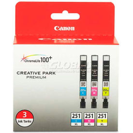 Canon 6449B009 (CLI-251XL), High-Yield Ink, 11 mL, Cyan, Magenta, Yellow, 3/Pk