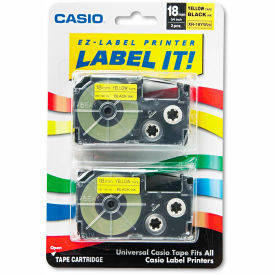 Casio XR18YW2S Casio® Tape Cassettes for KL Label Makers, 18mm x 26ft, Black on Yellow, 2/Pack image.