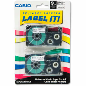 Casio XR9X2S Casio® Tape Cassettes for KL Label Makers, 9mm x 26ft, Black on Clear, 2/Pack image.