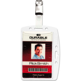 Durable Office Products 800519 Durable® Shell-Style ID Card Holder, Vertical/Horizontal, With Clip, Clear, 25/Pack image.