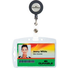 Durable Office Products 801219 Durable® Shell-Style ID Card Holder, Vertical/Horizontal, With Reel, Clear, 10/Pack image.