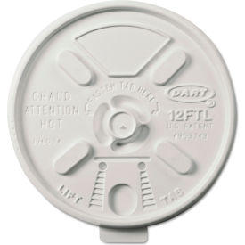United Stationers Supply 12FTL Dart® Lift n Lock Hot Drink Cup Lids For 10 oz to 14 oz Cups, White, Pack of 1000 image.