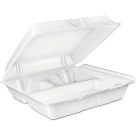 United Stationers Supply 90HT3R Dart® Foam Container w/ 3 Compartment, 9-3/8"L x 9"W x 3"H, White, Pack of 200 image.