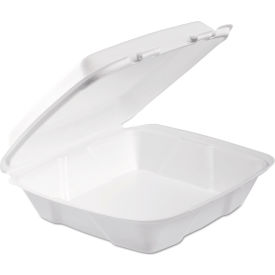 United Stationers Supply 90HTPF1R Dart® Foam Container w/ Perforated Lid, 9-3/8"L x 9"W x 3"H, White, Pack of 200 image.
