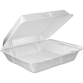United Stationers Supply 90HTPF1VR Dart® Vented Foam Container, 9-3/8"L x 9"W x 3"H, White, Pack of 200 image.
