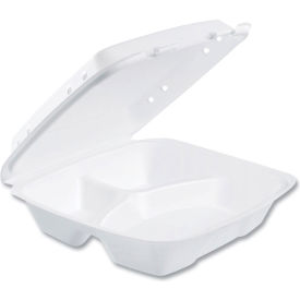 Insulated Foam Hinged Lid Container, 9"L x 9-3/8"W x 3-1/8"H, White, 200/Carton view 2