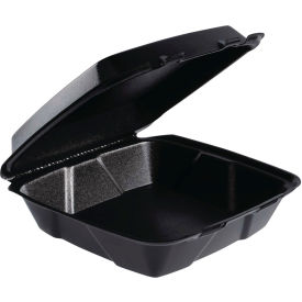 Insulated Foam Hinged Lid Container, 9"L x 9-3/8"W x 3-1/8"H, Black, 200/Carton view 2