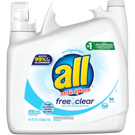 United Stationers Supply DIA46159 All® Ultra Free Clear Liquid Detergent, Unscented, 141 oz Bottle, 4/Carton image.