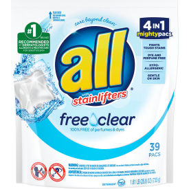 United Stationers Supply 73978 Mighty Pacs Free and Clear Super Concentrated Laundry Detergent, 39 Pacs/Pack, 6 Packs/Case image.