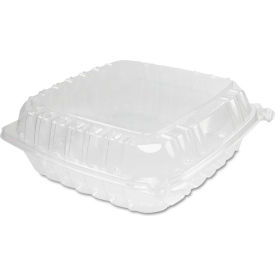 United Stationers Supply C95PST1 ClearSeal Hinged Lid Plastic Containers 9" x 9-1/3" x 3" 1 Compartment - 200 Pack image.