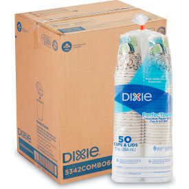United Stationers Supply 5342COMBO600 Dixie® PerfecTouch® Paper Hot Drink Cups & Lids Combo, 12 oz, Pack of 300 image.