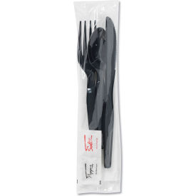 United Stationers Supply CH56NSPC7 Dixie® Wrapped Tableware w/ Napkin Packets & Fork/Knife/Spoon/Napkin, Black, Pack of 250 image.