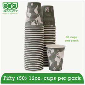 Eco Products EP-BHC12-WAPK Eco-Products® World Art Renewable Resource Hot Cups, 12 oz, Gray, 50/Pack image.