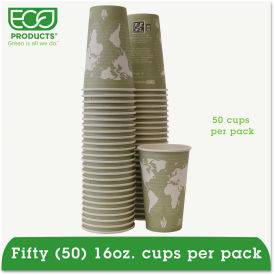 Eco Products EP-BHC16-WAPK Eco-Products® World Art Renewable Resource Hot Cups, 16 oz, Seafoam Green, 50/Pack image.