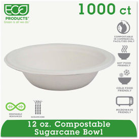 Eco Products EPBL12 Eco-Products® EPBL12 Sugarcane Bowls, 12 oz., Natural White, 1000/Carton image.