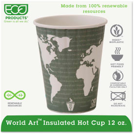 Eco Products EP-BNHC12-WD Eco-Products® World Art Insulated Hot Cups, 12 oz., Dark Green, 600/Carton image.