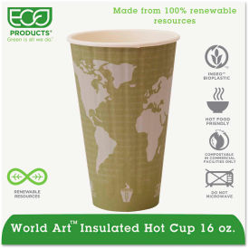 Eco Products EP-BNHC16-WD Eco-Products® World Art Insulated Hot Cups, 16 oz., Light Green, 600/Carton image.