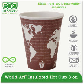 Eco Products EP-BNHC8-WD Eco-Products® World Art Insulated Hot Cups, 8 oz., Maroon, 800/Carton image.