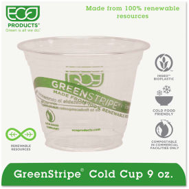 Eco Products EP-CC9S-GS Eco-Products® GreenStripe Renewable Resource Cold Drink Cups, 9 oz., Translucent, 1000/Ctn image.