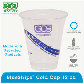 Eco-Products® BlueStripe Recycled Content Translucent Plastic Cold Drink Cups 12 Oz. 1000/CTN