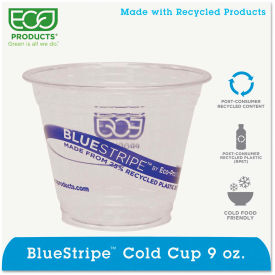 Eco-Products® BlueStripe Recycled Content Plastic Cold Drink Cups 9 oz Translucent 1000/CTN