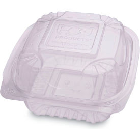 United Stationers Supply EP-LC6 Eco-Products® Clamshell Hinged Food Container, 6"L x 6"W x 3"H, Clear, Pack of 240 image.