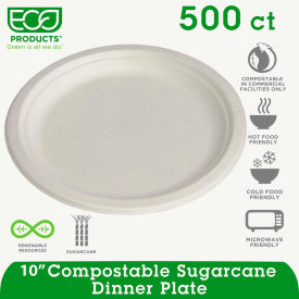 Eco Products EP-P005 Eco-Products® EP-P005, Sugarcane Plate, 10" Dia., Natural White, 500/Carton image.