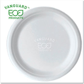 United Stationers Supply EP-P013NFA Eco-Products® Vanguard Renewable & Compostable Sugarcane Plates, 9" Dia., White, Pack of 500 image.