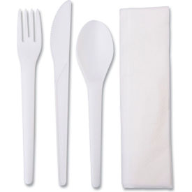 Plantware Compostable Cutlery Kit, Knife/Fork/Spoon/Napkin, Pearl White, 250/Case view 2