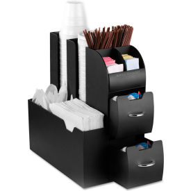 United Stationers Supply CAD01-BLK Mind Reader Coffee Condiment Caddy Organizer w/ 10 Compartments, 5-3/8"W x 11"D x 12-5/8"H, Black image.