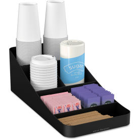United Stationers Supply COMP7BLK Mind Reader Trove Coffee Condiment Organizer w/ 7 Compartments, 7-3/4"W x 16"D x 5-1/4"H, Black image.