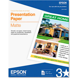 Epson America S041062 Matte Presentation Paper, Bright White, 8-1/2" x 11", 100 Sheets/Pack image.