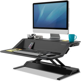 United Stationers Supply 7901 Fellowes® Lotus Sit-Stands Workstation, 32-3/4" x 24-1/4" x 22-1/2", Black image.