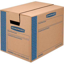United Stationers Supply FEL0062701 Bankers Box® SmoothMove Prime Small Moving Boxes, 16"L x 12"W x 12"H, Kraft/Blue, 10/Pack image.