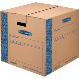 United Stationers Supply FEL0062801 Bankers Box® SmoothMove Prime Medium Moving Boxes, 18"L x 18"W x 16"H, Kraft/Blue, 8/Pack image.