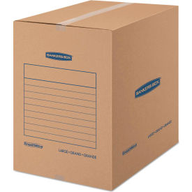 United Stationers Supply FEL7714001 Bankers Box® SmoothMove Basic Large Moving Boxes, 18"L x 18"W x 24"H, Kraft/Blue, 15/Pack image.