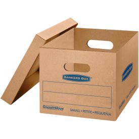 United Stationers Supply FEL7714203 Bankers Box® SmoothMove Classic Small Moving Boxes, 15"L x 12"W x 10"H, Kraft/Blue, 10/Pack image.