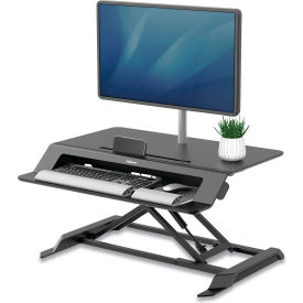 United Stationers Supply 8215001 Fellowes® Lotus LT Sit-Stand Workstation, 34-3/8" x 28-3/8" x 7-5/8", Black image.
