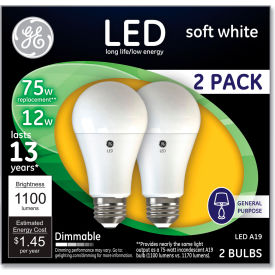 General Electric Co. 93127324 75W Led Bulbs, 12 W, A19 Bulb, Soft White, 2/Pack image.