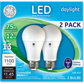 General Electric Co. 93127670 75W Led Bulbs, 12 W, A19 Bulb, Daylight, 2/Pack image.